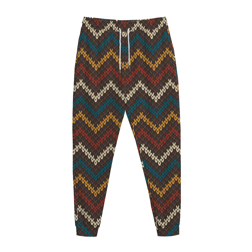 Vintage Chevron Knitted Pattern Print Jogger Pants