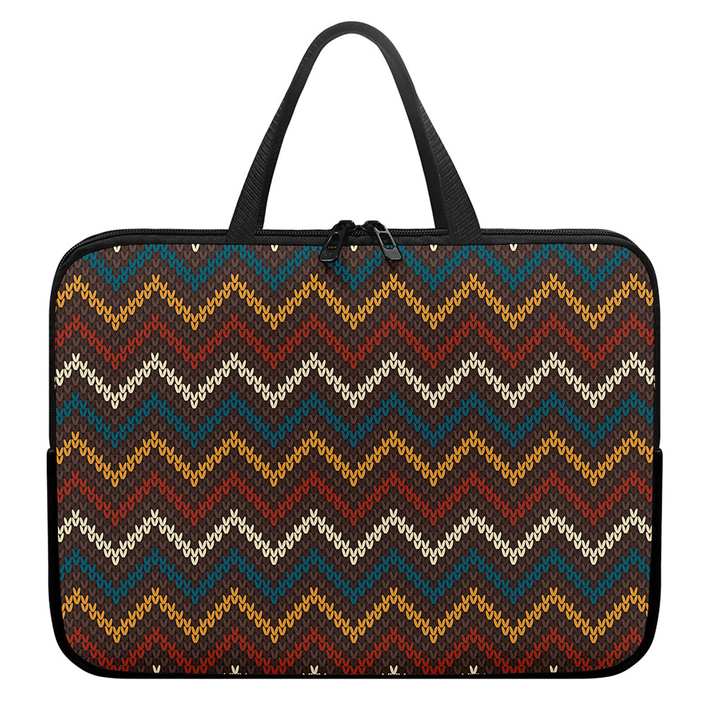 Vintage Chevron Knitted Pattern Print Laptop Sleeve With Handle