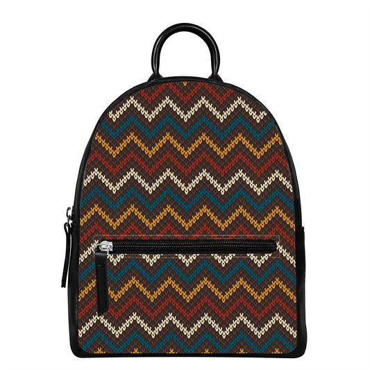 Vintage Chevron Knitted Pattern Print Leather Backpack