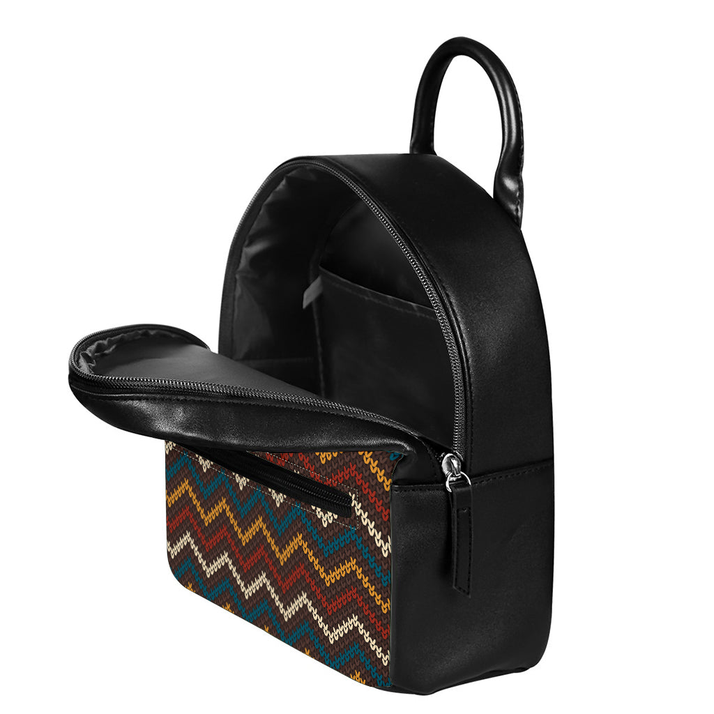 Vintage Chevron Knitted Pattern Print Leather Backpack