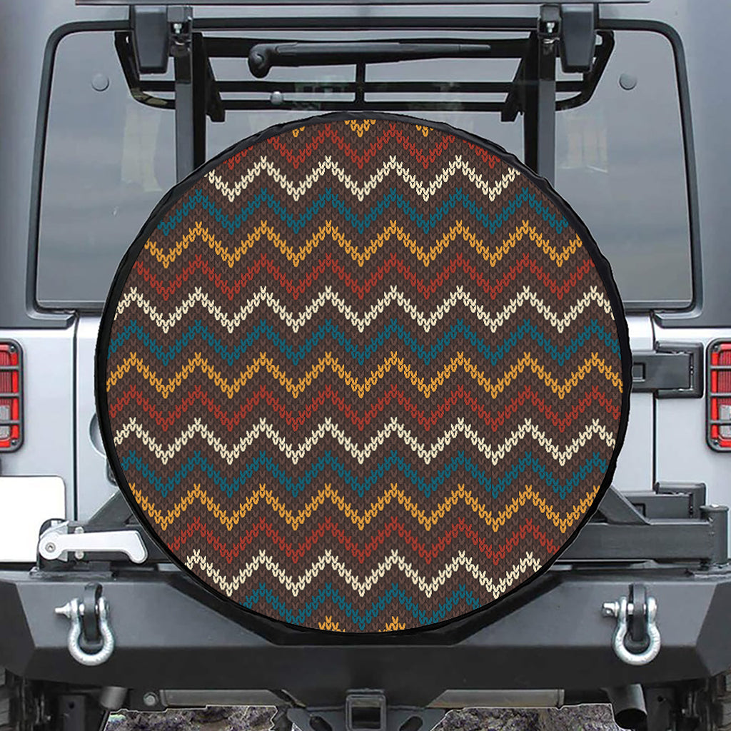 Vintage Chevron Knitted Pattern Print Leather Spare Tire Cover