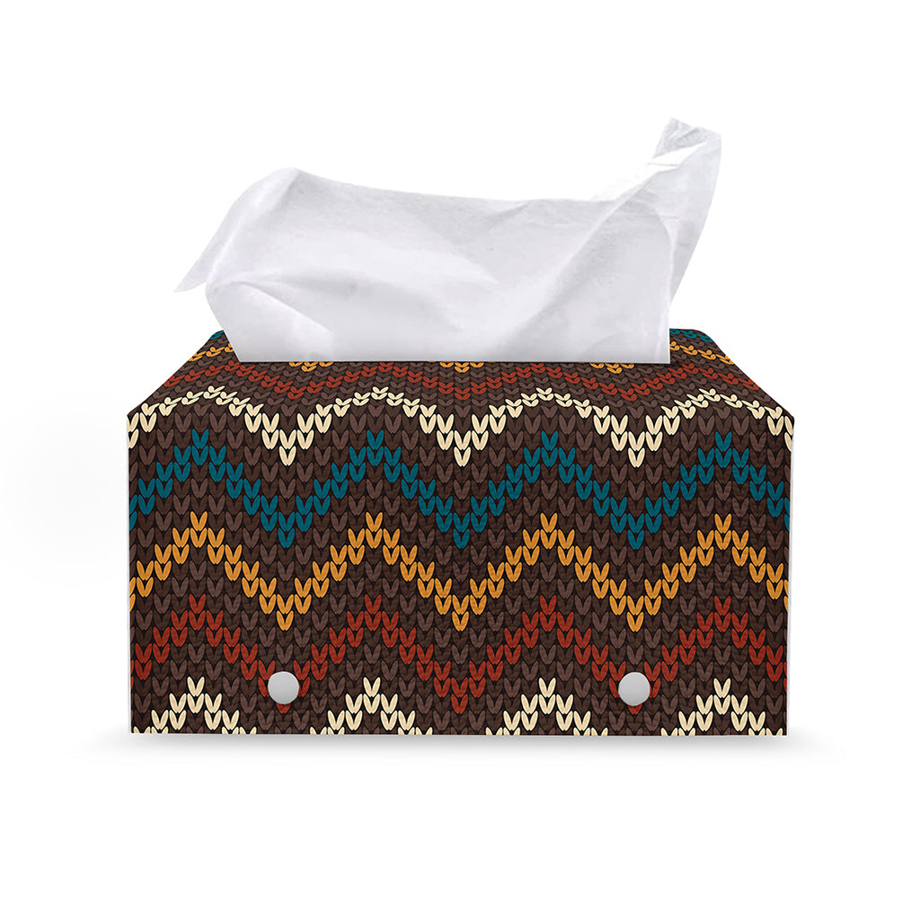 Vintage Chevron Knitted Pattern Print Leather Tissue Box Cover
