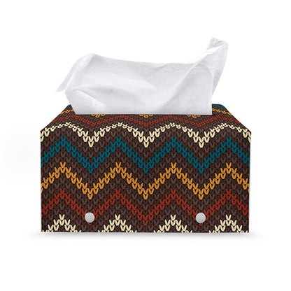 Vintage Chevron Knitted Pattern Print Leather Tissue Box Cover