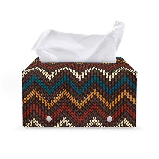 Vintage Chevron Knitted Pattern Print Leather Tissue Box Cover