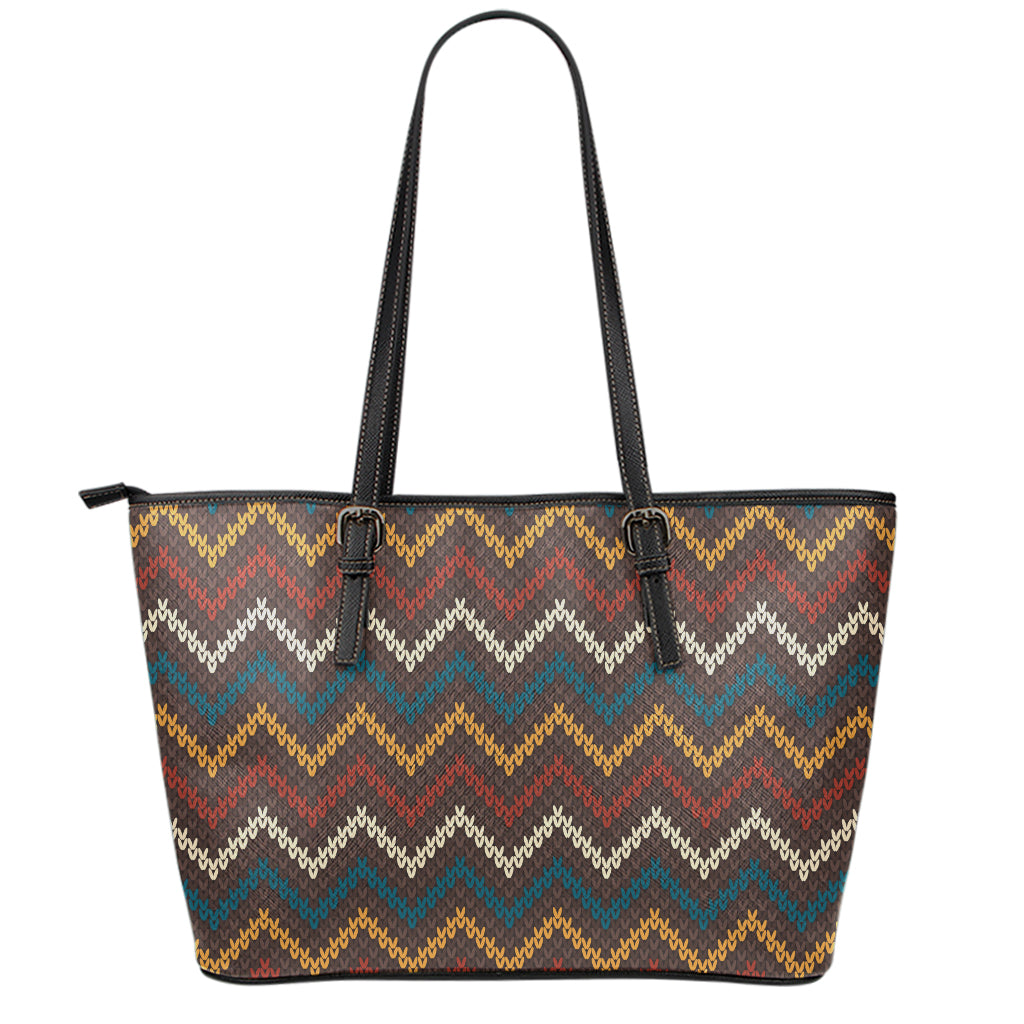 Vintage Chevron Knitted Pattern Print Leather Tote Bag