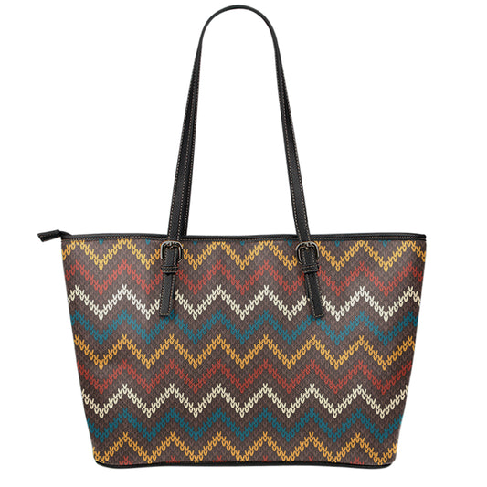 Vintage Chevron Knitted Pattern Print Leather Tote Bag