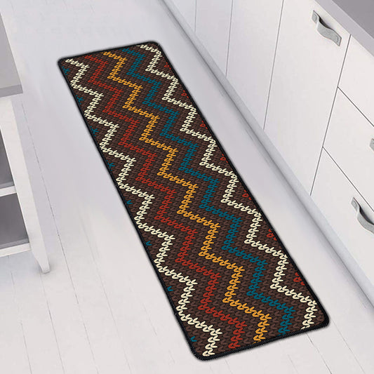 Vintage Chevron Knitted Pattern Print Long Kitchen Mat