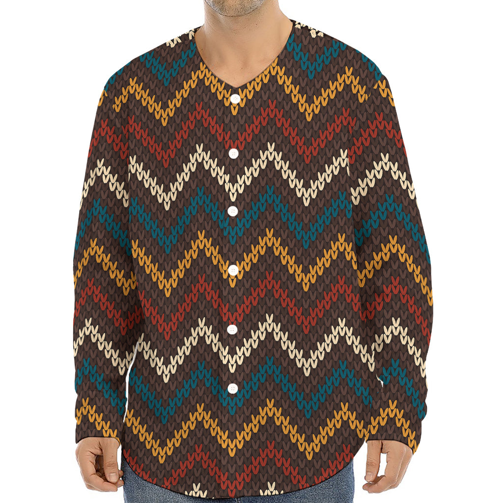 Vintage Chevron Knitted Pattern Print Long Sleeve Baseball Jersey