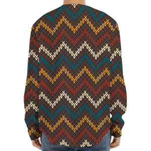 Vintage Chevron Knitted Pattern Print Long Sleeve Baseball Jersey