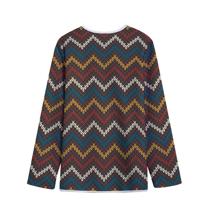 Vintage Chevron Knitted Pattern Print Long Sleeve Short Coat
