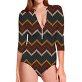Vintage Chevron Knitted Pattern Print Long Sleeve Swimsuit