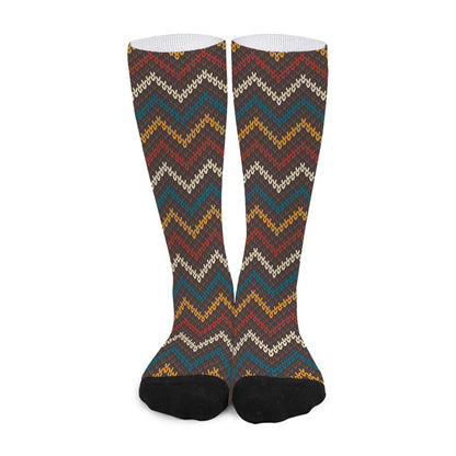 Vintage Chevron Knitted Pattern Print Long Socks