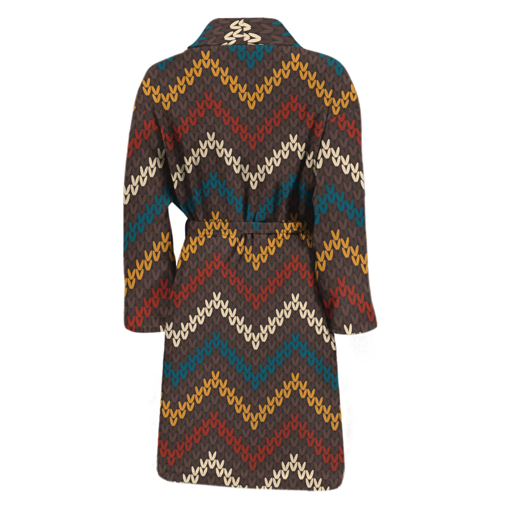 Vintage Chevron Knitted Pattern Print Men's Bathrobe