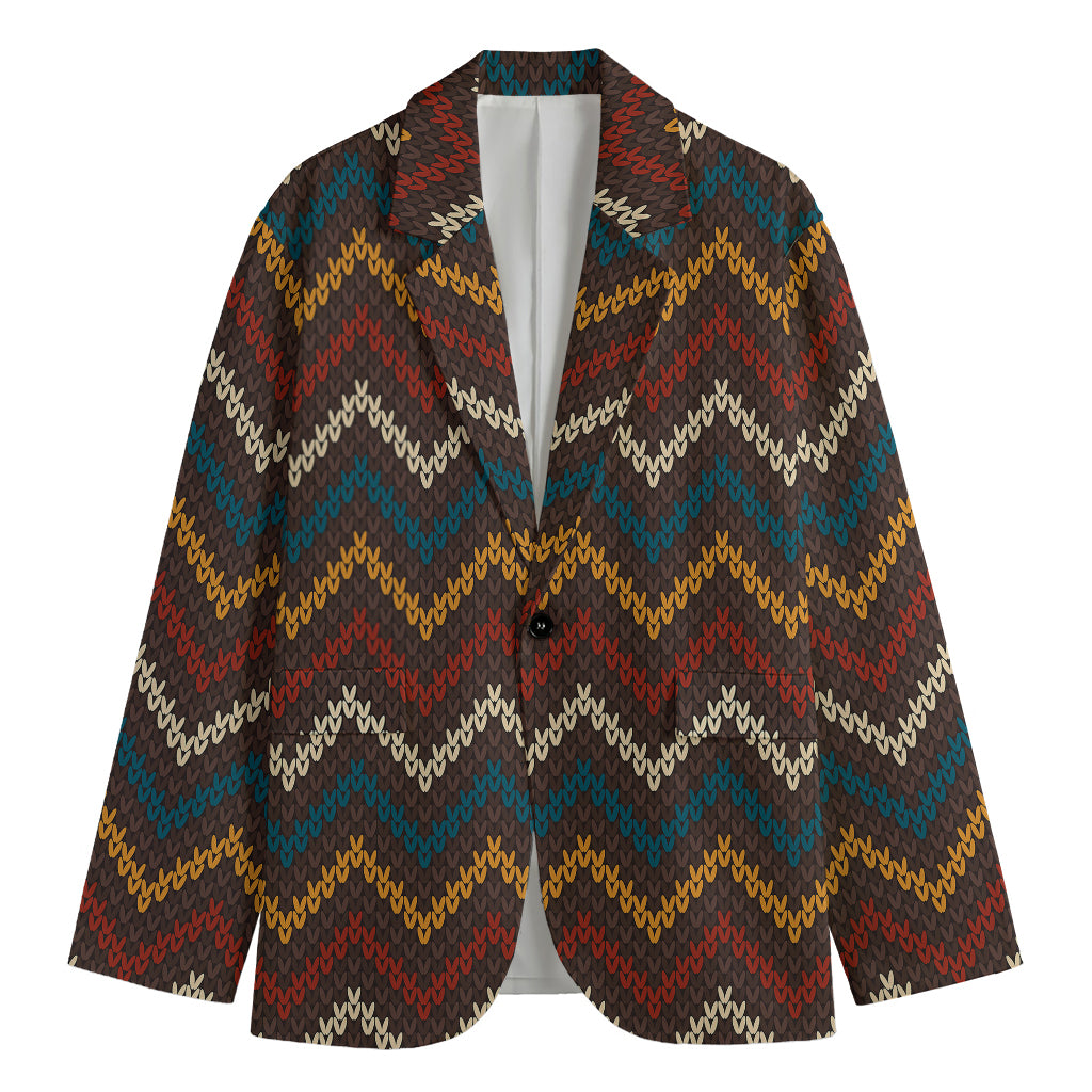 Vintage Chevron Knitted Pattern Print Men's Blazer