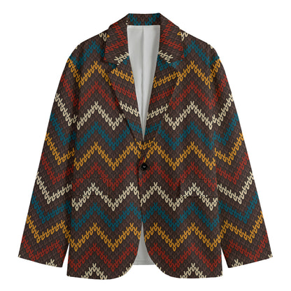 Vintage Chevron Knitted Pattern Print Men's Blazer