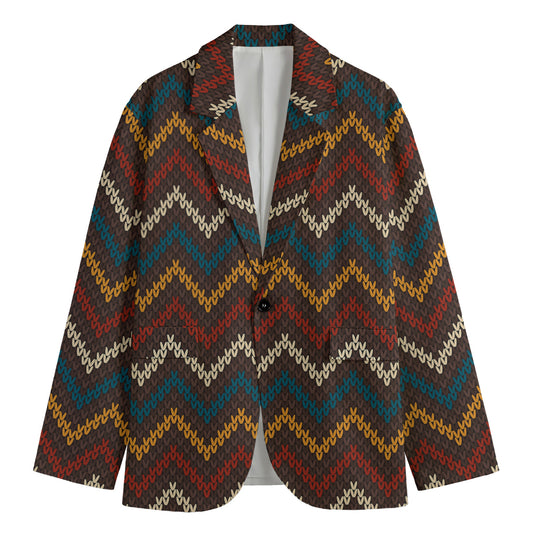 Vintage Chevron Knitted Pattern Print Men's Blazer