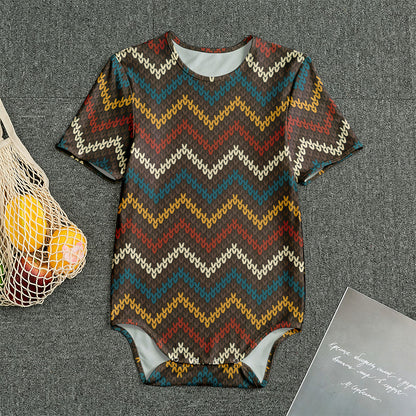 Vintage Chevron Knitted Pattern Print Men's Bodysuit
