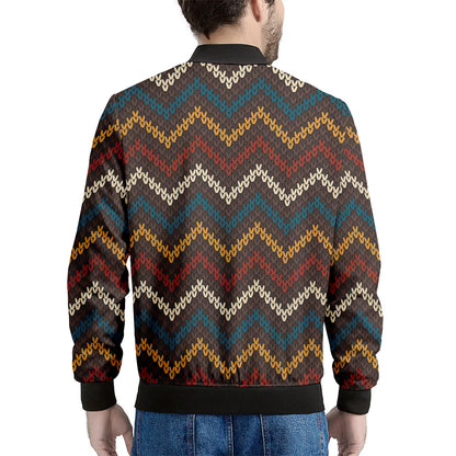 Vintage Chevron Knitted Pattern Print Men's Bomber Jacket