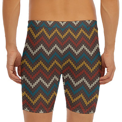 Vintage Chevron Knitted Pattern Print Men's Long Boxer Briefs