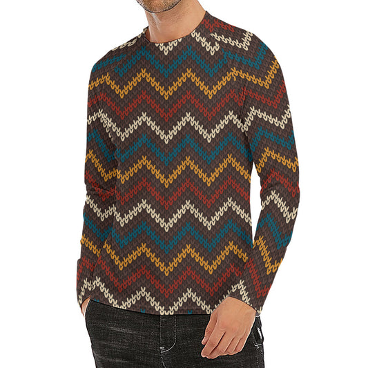 Vintage Chevron Knitted Pattern Print Men's Long Sleeve Rash Guard