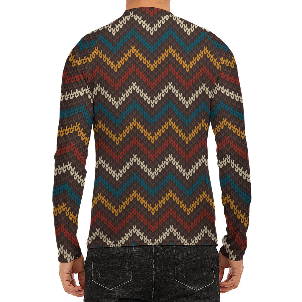 Vintage Chevron Knitted Pattern Print Men's Long Sleeve Rash Guard