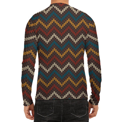 Vintage Chevron Knitted Pattern Print Men's Long Sleeve Rash Guard