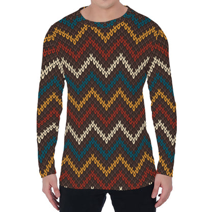 Vintage Chevron Knitted Pattern Print Men's Long Sleeve T-Shirt