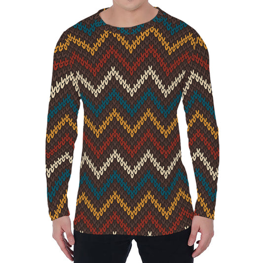Vintage Chevron Knitted Pattern Print Men's Long Sleeve T-Shirt