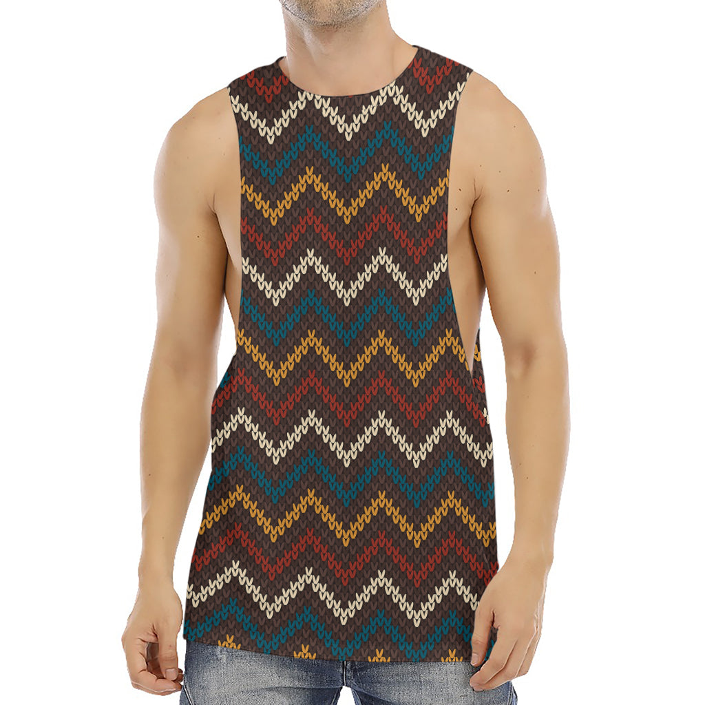Vintage Chevron Knitted Pattern Print Men's Muscle Tank Top