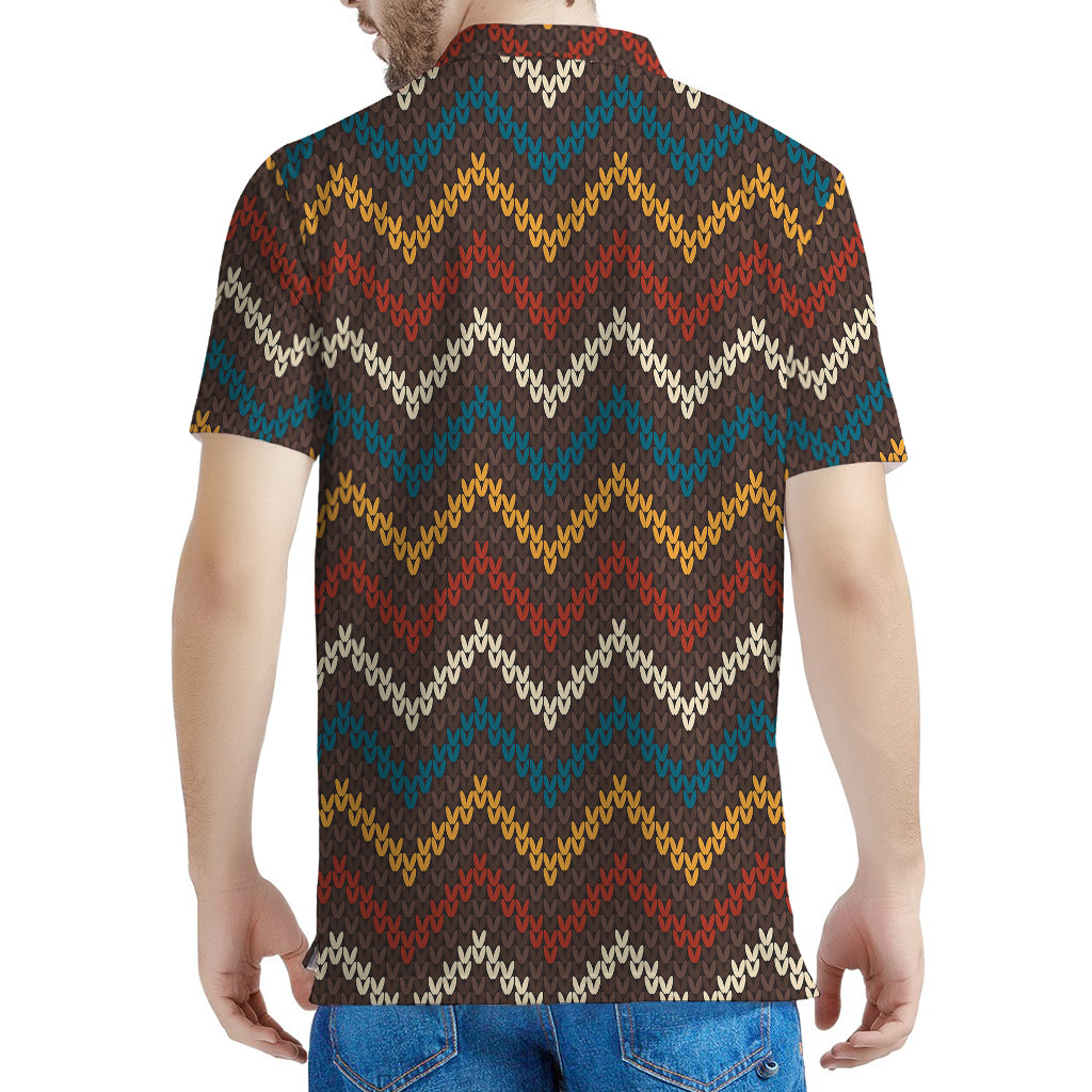 Vintage Chevron Knitted Pattern Print Men's Polo Shirt