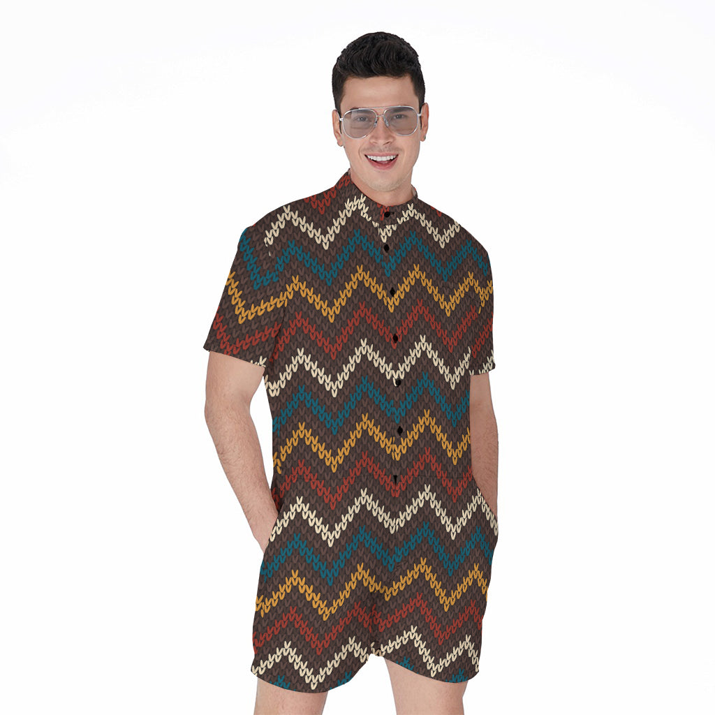 Vintage Chevron Knitted Pattern Print Men's Rompers