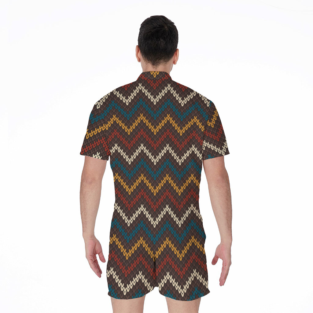 Vintage Chevron Knitted Pattern Print Men's Rompers