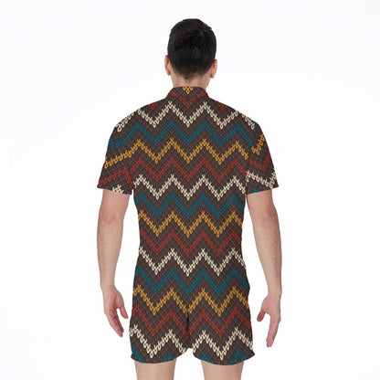 Vintage Chevron Knitted Pattern Print Men's Rompers