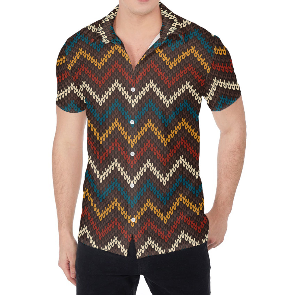 Vintage Chevron Knitted Pattern Print Men's Shirt