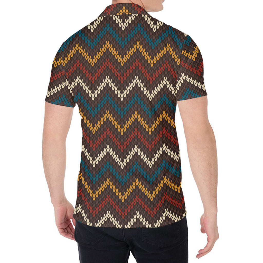 Vintage Chevron Knitted Pattern Print Men's Shirt