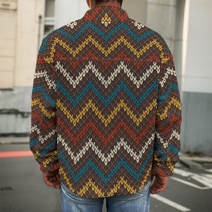 Vintage Chevron Knitted Pattern Print Men's Shirt Jacket