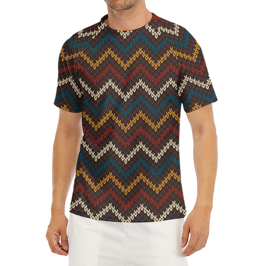 Vintage Chevron Knitted Pattern Print Men's Short Sleeve Rash Guard
