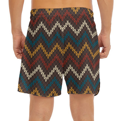 Vintage Chevron Knitted Pattern Print Men's Split Running Shorts