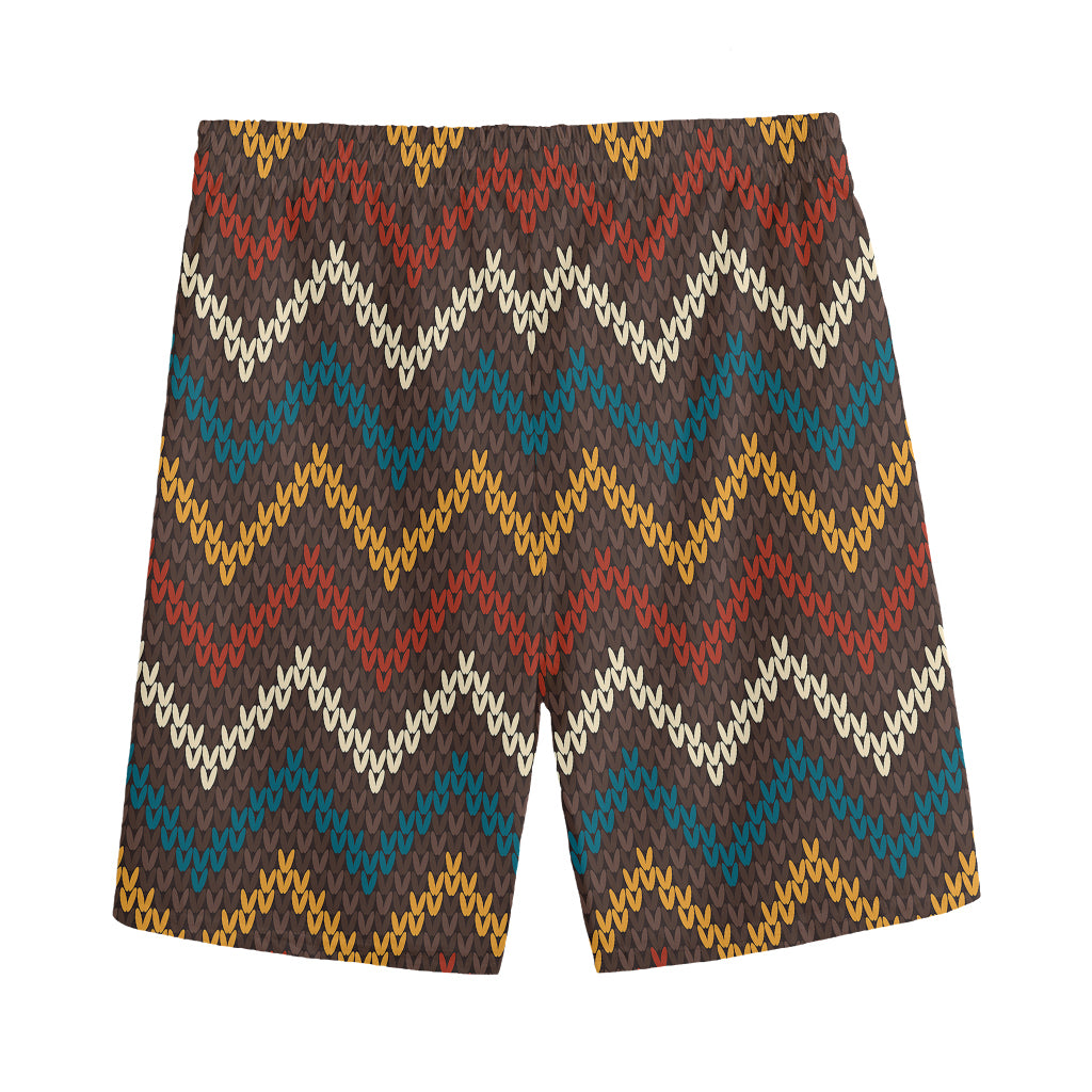 Vintage Chevron Knitted Pattern Print Men's Sports Shorts