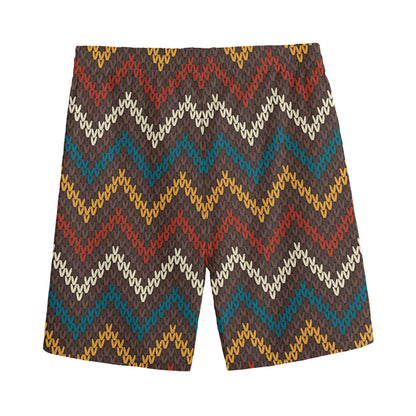 Vintage Chevron Knitted Pattern Print Men's Sports Shorts