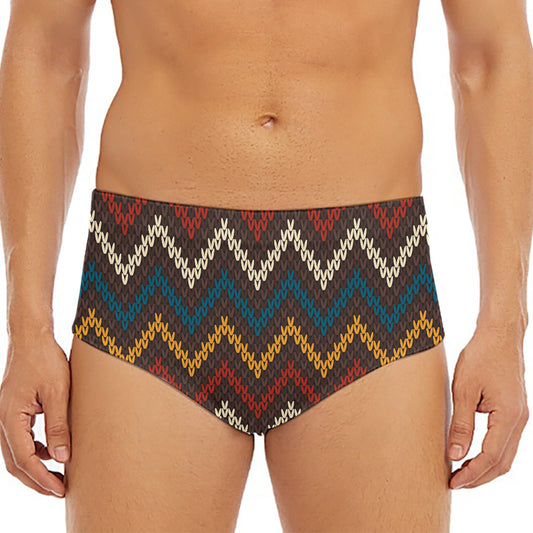 Vintage Chevron Knitted Pattern Print Men's Triangle Swim Briefs