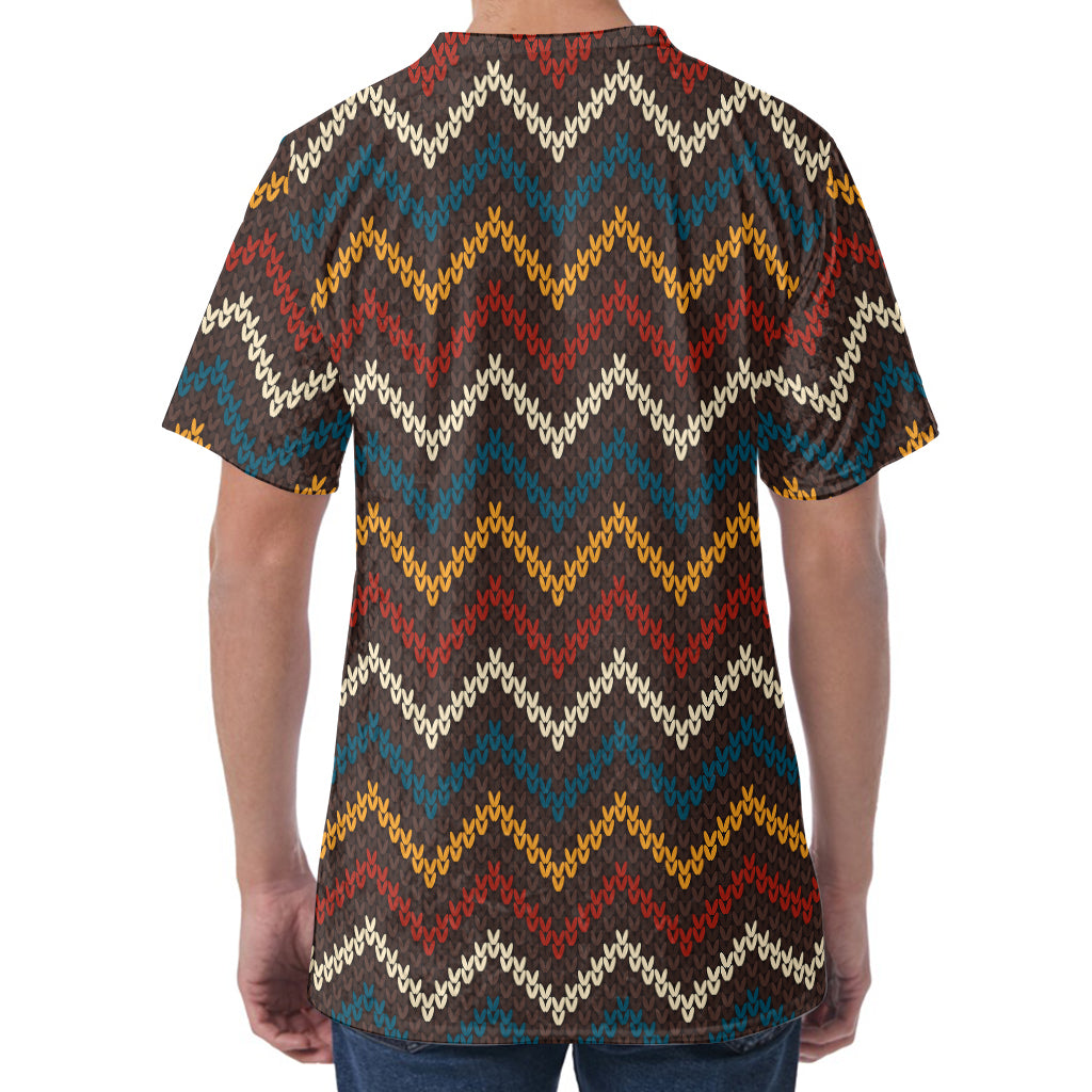 Vintage Chevron Knitted Pattern Print Men's Velvet T-Shirt