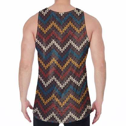 Vintage Chevron Knitted Pattern Print Men's Velvet Tank Top
