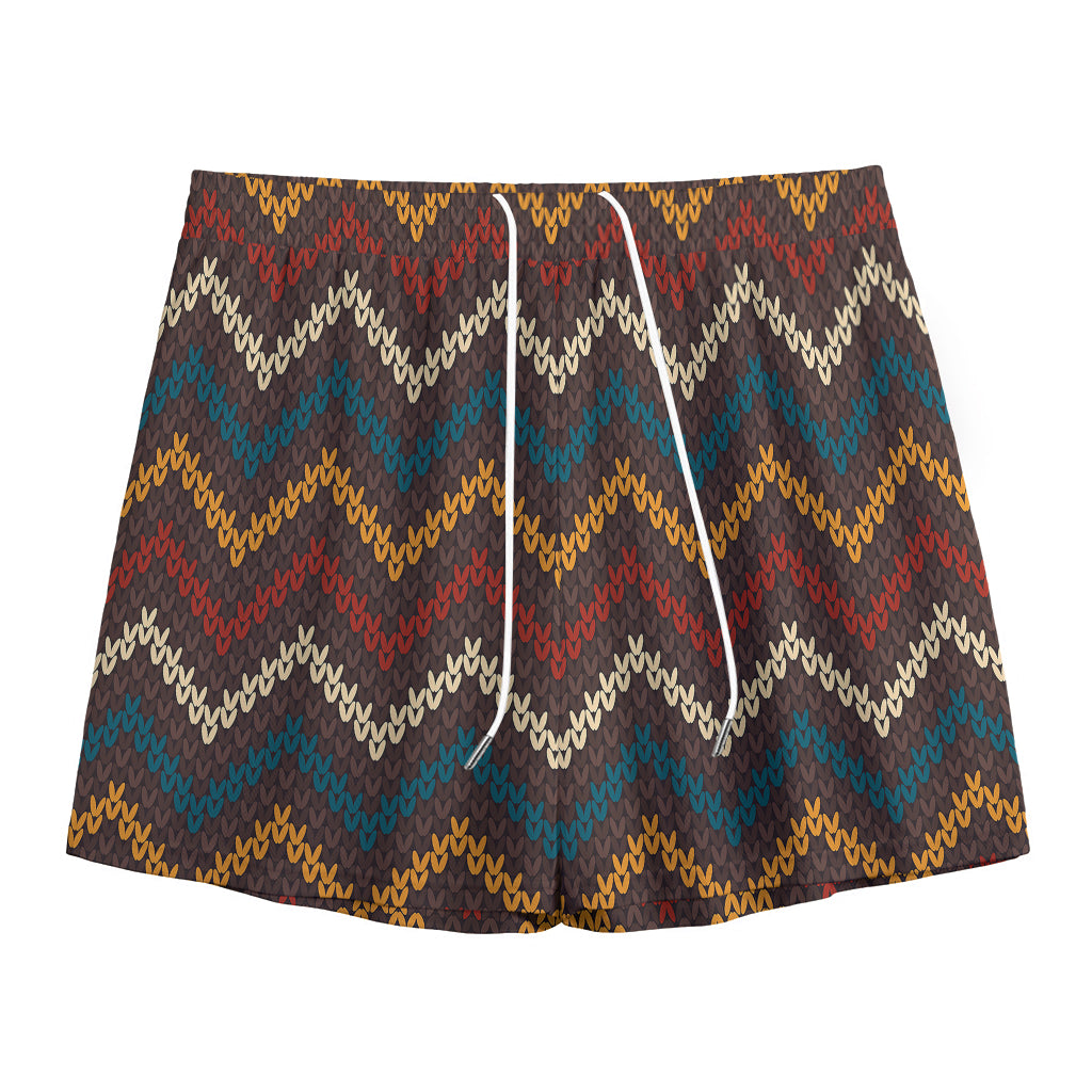 Vintage Chevron Knitted Pattern Print Mesh Shorts
