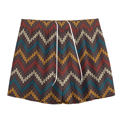 Vintage Chevron Knitted Pattern Print Mesh Shorts