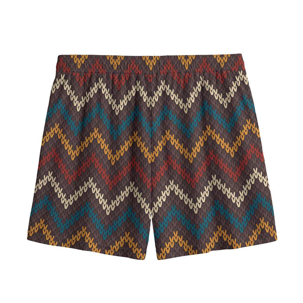 Vintage Chevron Knitted Pattern Print Mesh Shorts