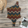 Vintage Chevron Knitted Pattern Print One Shoulder Bodysuit