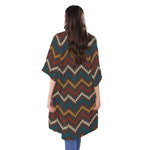 Vintage Chevron Knitted Pattern Print Open Front Beach Cover Up