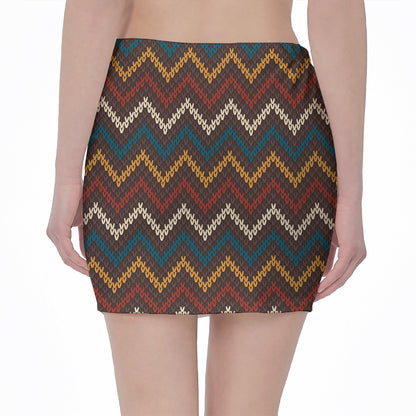 Vintage Chevron Knitted Pattern Print Pencil Mini Skirt