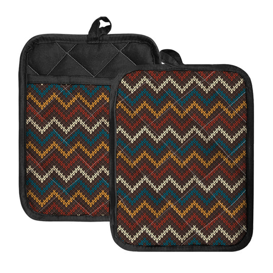 Vintage Chevron Knitted Pattern Print Pot Holders With Pocket